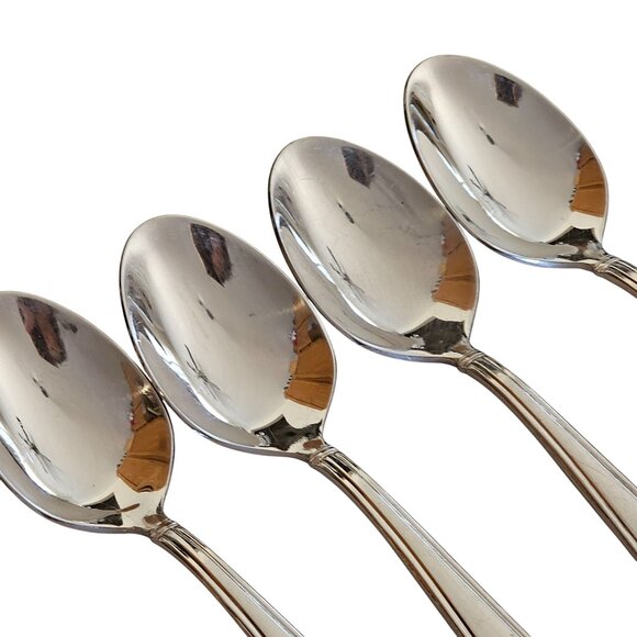 4 Reed Barton Benson Spoon 6" stainless vtg Outline Flat Tip minimalist retro r - Picture 3 of 11